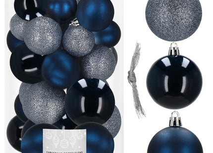 Kerstballen | 30 Stuks | 6/5/4 cm | Marineblauw