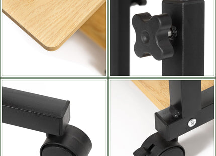 Bureau – Werkbureau – Computer Bureau – Bureautafel – Op Wielen – Verstelbaar - 73-85 X 40 X 80 CM – 20 Kg - Bruin - Metaal - Hout