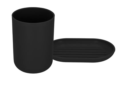 Badkameraccessoiresset - Prullenbak - Toiletborstel - Zeepdispencer - Tandenborstelbeker - Zeepbak - Mok - Zwart