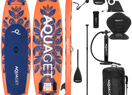 SUP Board - Opblaasbaar Paddle Board - Met Tas - Met Zitje -Inclusief Accessoires - Complete Set - Max. 220KG - 350x86cm - Marineblauw/Oranje