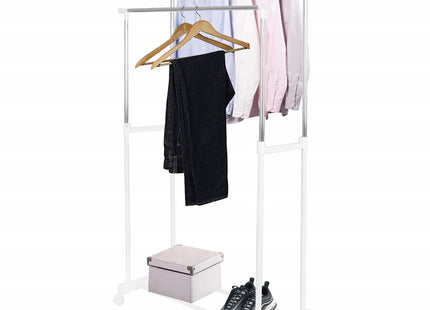 Kledingrek | Op wielen | Wit/Chroom