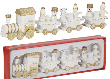 Kerstdecoratie - Trein - Hout - Wit - Goud