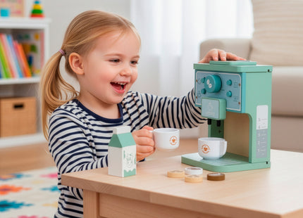 Speelgoedkoffiezetmachine - 8 delig - Veelkleurig - Hout