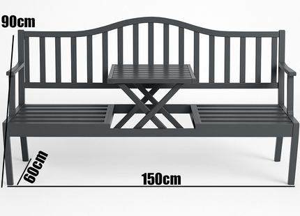 Tuinbank | Tuinbankje | Zitbank Buiten | Met Tafel |  150 x 80 cm | Metaal | Staal | Zwart