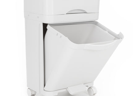 Prullenbak - Afvalbak - Vuilnisbak - Vuilbak - Op Wielen - Afvalscheidingsbakken -  3 Delig - 42 Liter - 83,5 x 42 x 28,5 Cm - Wit