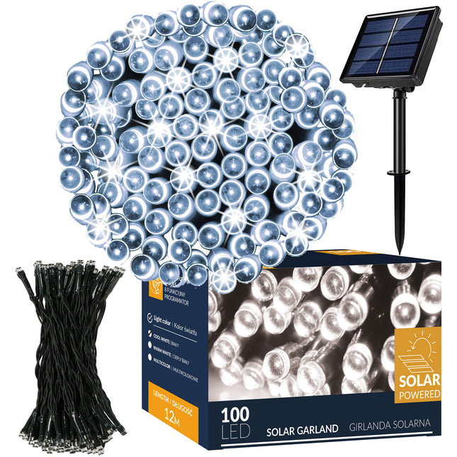 Kerstboomverlichting | met 200 LED Lampjes | 12 M | Koel Wit | Zonne-energie | Indoor | Outdoor