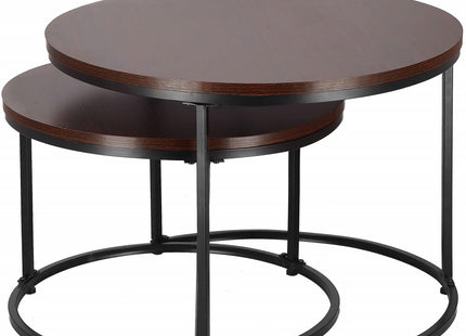 Salontafel | Salontafel Set | Rond | 2-Delig | Zwart/Donkerbruin