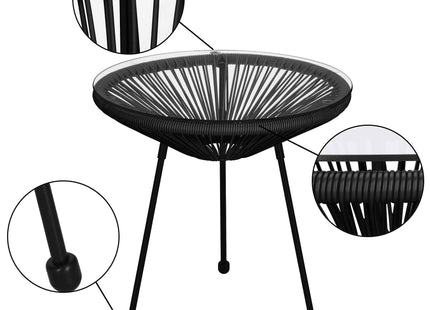 Tuintafel - Draad - Rotan - Zwart - Rond - Glas - 50 Cm