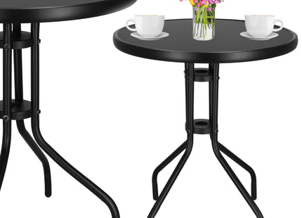 Tuintafel | Buitentafel | Bijzettafel Buiten | Metaal | Donker Gehard Glas | Rond | 60 x 60 x 70 cm | Zwart