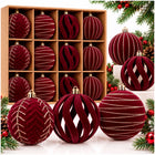 Kerstballen | 12 Stuks | 7,5 cm | Rood | Velours | 4 Designs