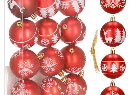 Kerstballen | 12 Stuks | 6 cm | Rood | Figuren