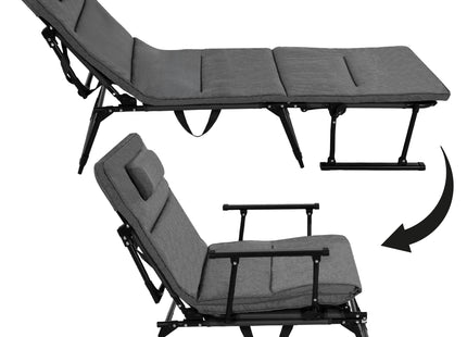 Tuinstoel 2 In 1 |Opvouwbaar | Ligstoel | Verstelbaar | Ergonomische Hoofdsteun | Zwart
