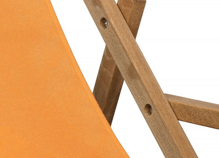 Ligbed | Strandstoel | Ligstoel | Verstelbaar | Armleuningen | Beukenhout | Geïmpregneerd | Handgemaakt | Oranje
