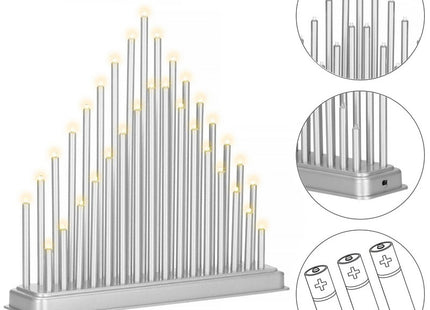 LED Kaarsenbrug | Batterijen | Dubbele Kaarsenrij | Zilver | Warm Wit