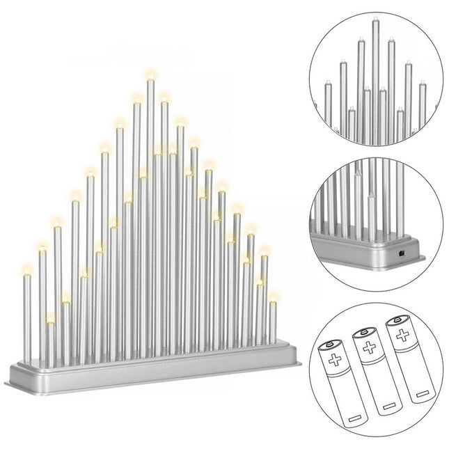 LED Kaarsenbrug | Batterijen | Dubbele Kaarsenrij | Zilver | Warm Wit