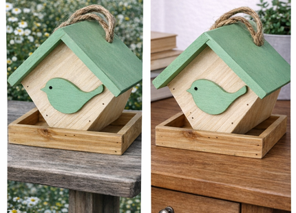 Vogelvoederhuisje - Vogelvoederplek - Vogelvoeding - Staand - Bruin - Groen - 17 x 17 x19 cm