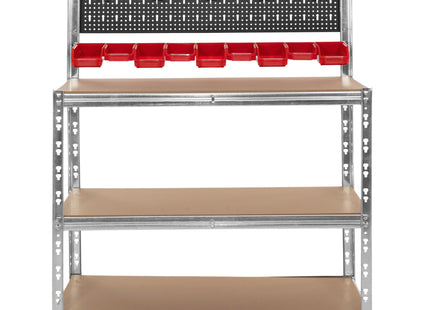 Werkbank| Garage | Werkblad | 136x40x100 cm | Staal | 620 Kg |  Zilver/Bruin