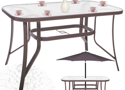 Tuintafel | 120 x 70 x 70 cm | Buitentafel | Eettafel Buiten | Metaal | Gehard Glas | 100 KG | Bruin