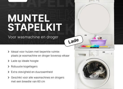 Muntel® Tussenstuk Wasmachine Droger - Stapelkit Wasmachine Droger - Universeel - Uitschuifbare werkblad - Wit