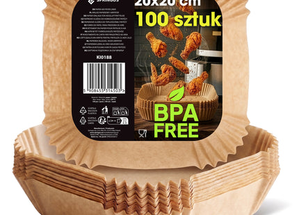 Papieren Inzetstukken Voor Airfryer - Wegwerpbaar - 220°C - Geschikt voor: Airfryer, Oven, Magnetron, Stoomkoker - 100 stuks - 20 x 20 cm.
