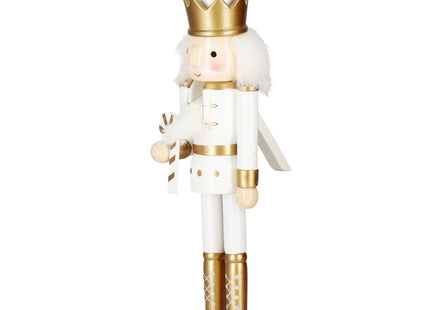 Notenkraker Kerst | Houten Soldaat | Kerstversiering | Goud/Wit | 30,5 cm