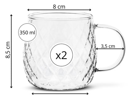 Glas Voor Koffie & Thee - Set Van 2 - Met Oor - Koffieglas - Thee glas - Warme en Koude dranken -350 ML