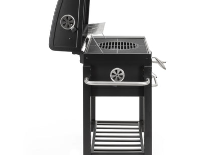 Houtskool barbecue - Op Wielen - BBQ - Asopvangbak - Thermometer - Kunststof - RVS - Zwart