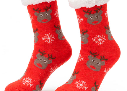 Kerstsokken  – Rood – Maat 40-44 – Warme Gevoerde Sokken met Antislip – Rendieren en Sneeuwvlokken – Zachte Wintersokken