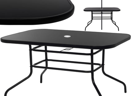 Tuintafel | 120 x 70 cm | Buitentafel | Bijzettafel Buiten | Metaal | Gehard Glas | Rechthoekig | Zwart