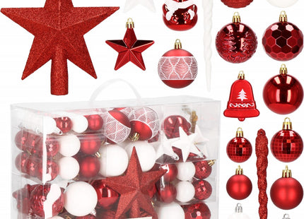 Kerstballen | 104 Stuks | Rood/Wit