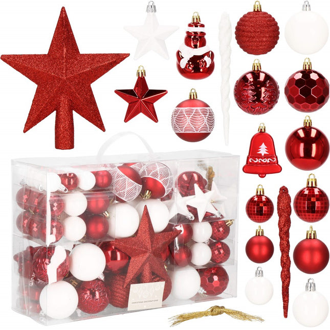 Kerstballen | 104 Stuks | Rood/Wit