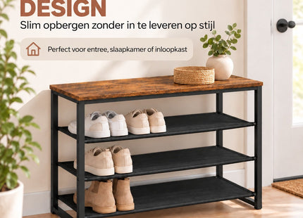 Muntel® Schoenenrek - 3 Planken - Metalen Frame - MDF Bovenblad - 77 x 31 x 65 cm