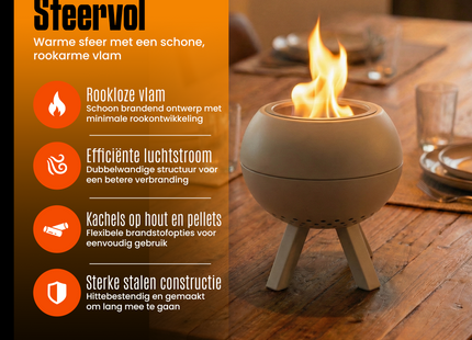 Tafelhaard - Rookloze Tafelhaard - Rookloze Vuurkorf - Pellet & Hout - Dubbelwandig -  Inc. Schep - 22 x 22 x 27 CM - Beige - Staal
