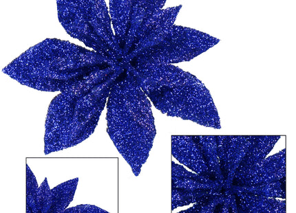 Kunstbloem Met Clip- Poinsettiatak - Ster van Bethlehem - Blauw - Glitters