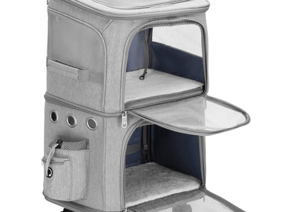 Reiskoffer voor Huisdieren - Tweevaks - Reismand - Draagtas - Transporttas - Huisdieren - Kat - 55 x 34 x 26 cm - Grijs