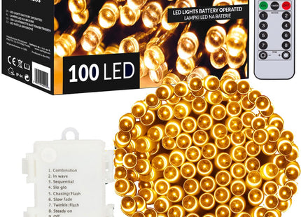 Kerstverlichting | 10,5 m | Batterij | Afstandsbediening | 100 LED | Warm Wit