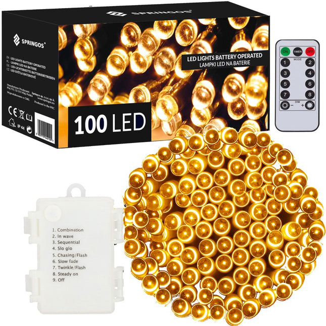 Kerstverlichting | 10,5 m | Batterij | Afstandsbediening | 100 LED | Warm Wit