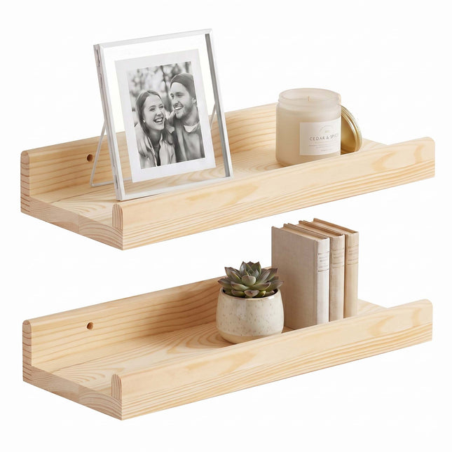 Wandplank - Boekenplank - Ophangbaar - Kruidenplank- Naturel - Grenenhout - 10 Kg - 30 cm - 2 Stuks