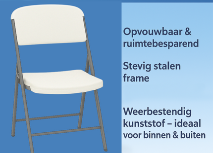 Klapstoel - Vouwstoel - Kampeerstoel - Opvouwbaar - Stoel - Kunststof - Waterbestendig - Wit - Grijs - Voor Binnen en Buiten - 2 Stuks
