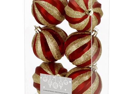 Kerstballen | 6 Stuks | 6 cm | Rood | Goud