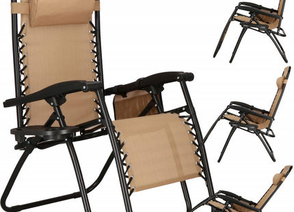 Tuinstoelen | Ligstoel | Opvouwbaar | Verstelbaar | Ergonomische Hoofdsteun | 2 Stuks | Beige/Zwart