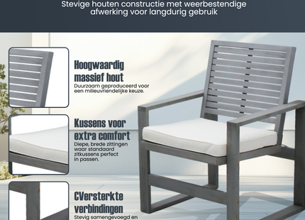 Tuinset - 4 Delig - Stoelen - Bank - Tafel - Bank - Grijs/Wit