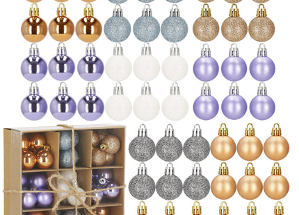 Kerstballen | 54 Stuks | 3 cm | Koper/Paars/Wit/Blauw/Lichtblauw/Grafiet