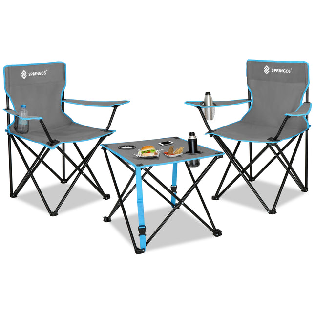 Camping Set | Kampeer Set | Campingtafel |  Campingstoel | Kampeerstoel | Op Vouwbaar | Inclusief Draagtas | Vissen | Blauw/Grijs