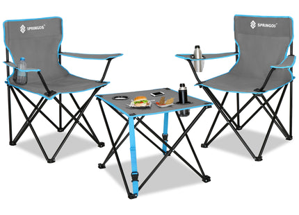 Camping Set | Kampeer Set | Campingtafel |  Campingstoel | Kampeerstoel | Op Vouwbaar | Inclusief Draagtas | Vissen | Blauw/Grijs