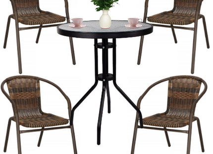 Tuinset | Balkonset | Bistroset | 3-delig | Tafel + 4 Stoelen | Zwart/Bruintinten
