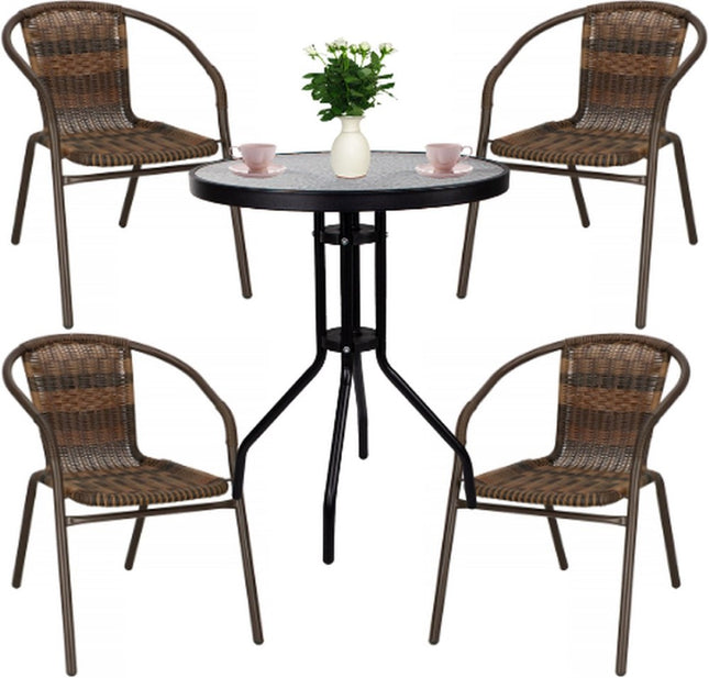 Tuinset | Balkonset | Bistroset | 3-delig | Tafel + 4 Stoelen | Zwart/Bruintinten