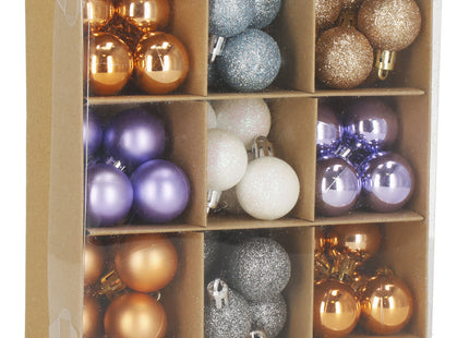 Kerstballen | 54 Stuks | 3 cm | Koper/Paars/Wit/Blauw/Lichtblauw/Grafiet