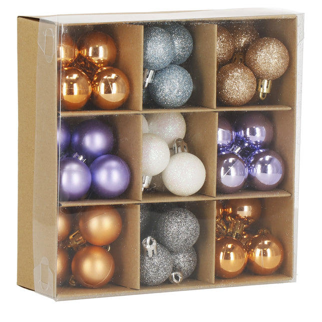 Kerstballen | 54 Stuks | 3 cm | Koper/Paars/Wit/Blauw/Lichtblauw/Grafiet