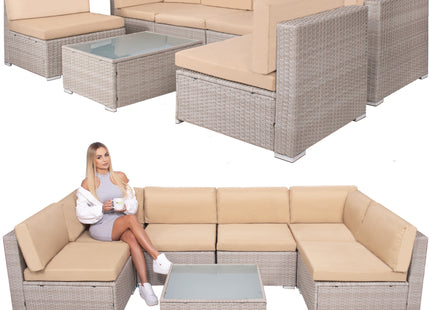 Tuinset - 6 Delig - Stoelen - Bank - Tafel - Rotan - Hoekbank - Beige